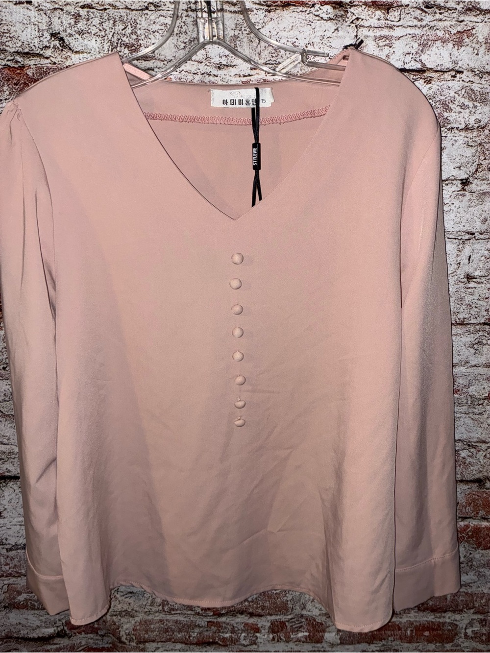 Women’s Blush Pink V-Neck Button Top